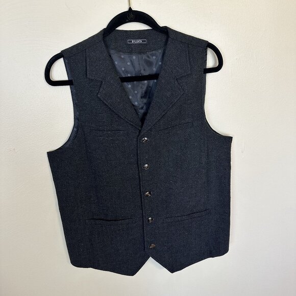 Mens Herringbone Vest By Lunta Dark Grey Wool Blend Academia - Picture 6 of 7